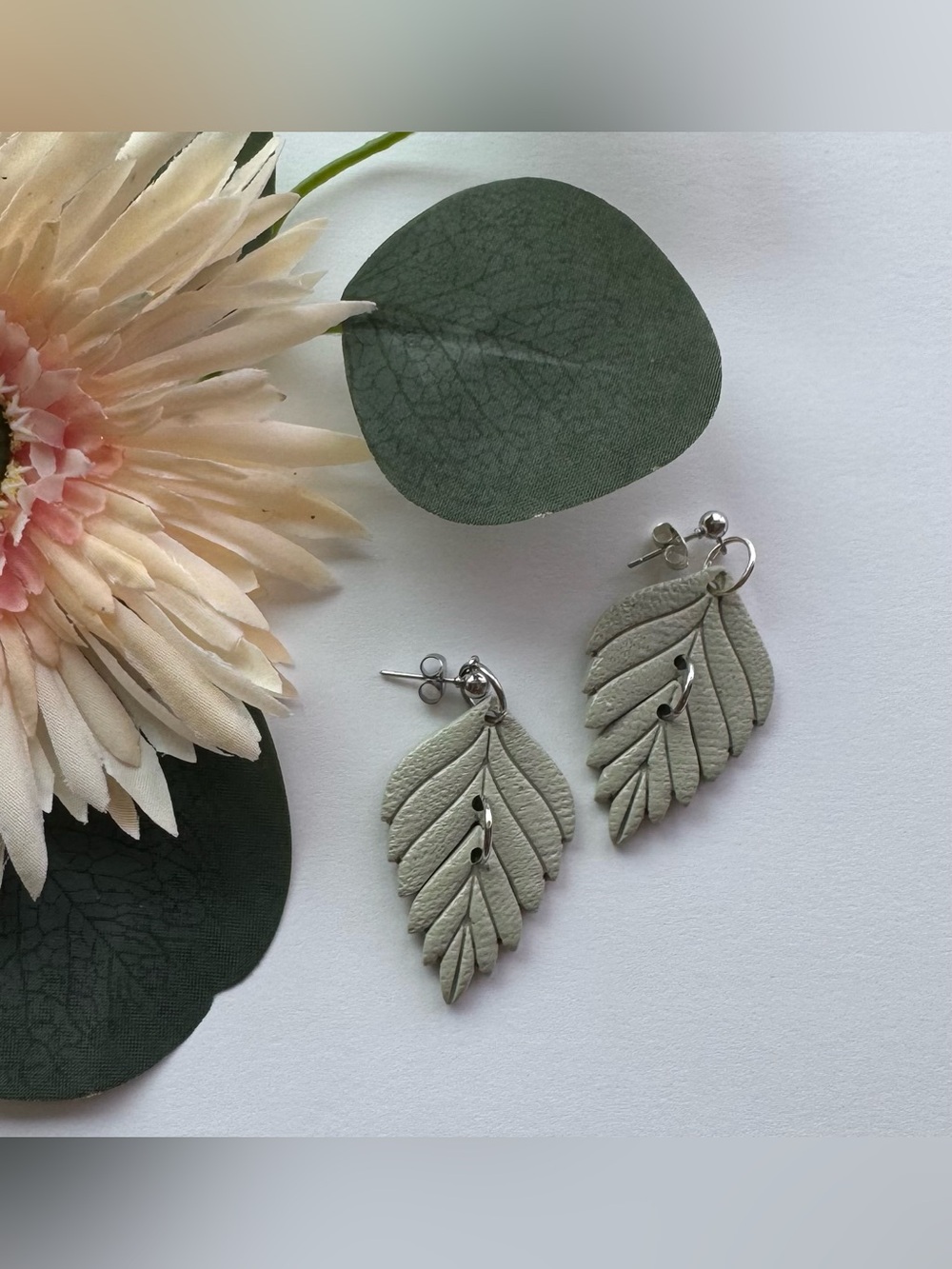 Leaf Dangle Polymer Clay Earrings